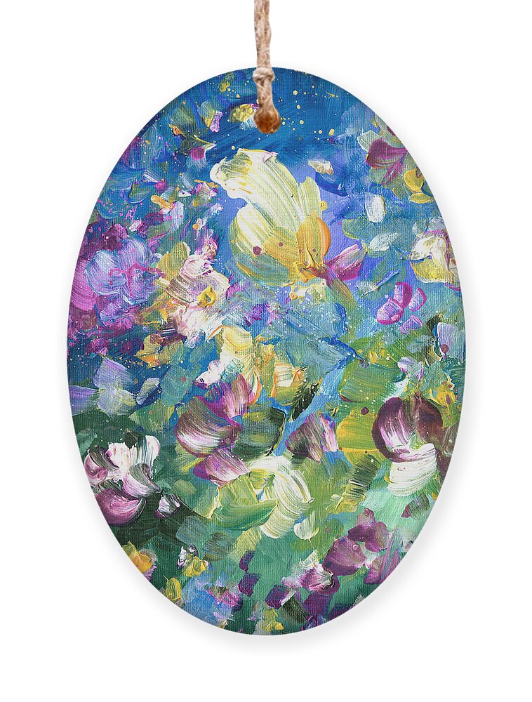 Flower Ornament featuring the painting Explosion Of Joy 22 Dyptic 01 by Miki De Goodaboom