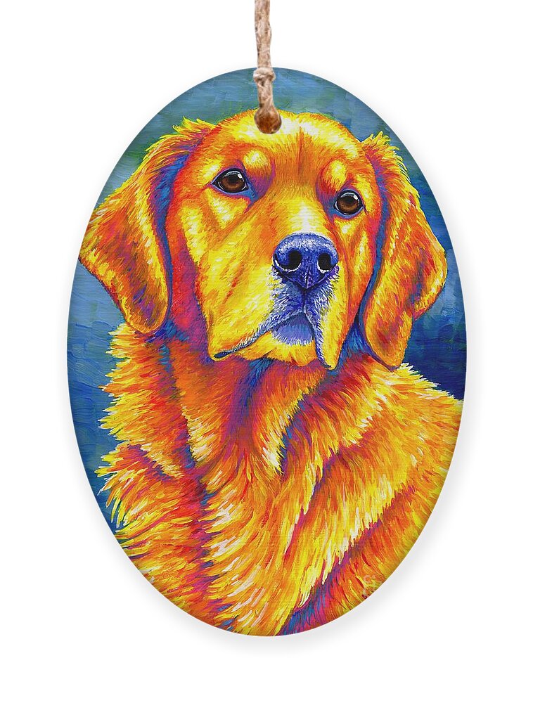 Golden Retriever Ornament featuring the painting Faithful Friend - Colorful Golden Retriever Dog by Rebecca Wang