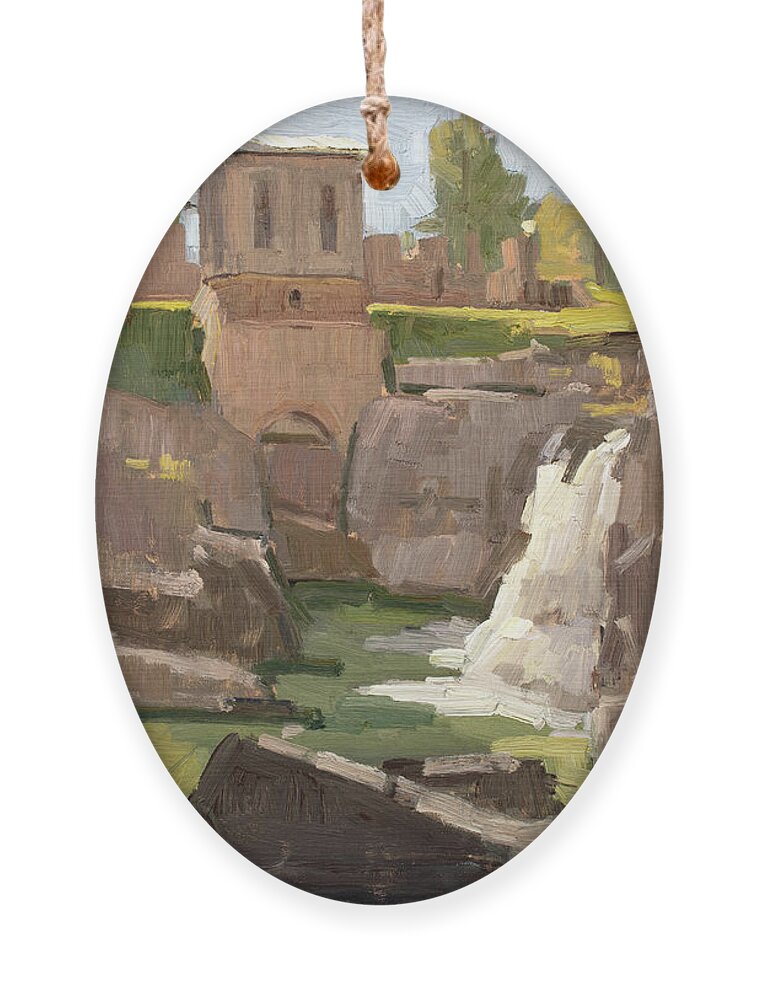 Falls Park Ornament featuring the painting Falls Park - Sioux Falls, South Dakota by Paul Strahm