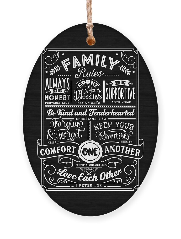 Family Ornament featuring the digital art Family Rules Verses by Sambel Pedes