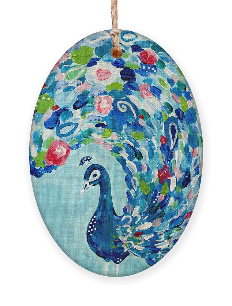 Bird Ornament featuring the painting Fancy Peacock by Beth Ann Scott