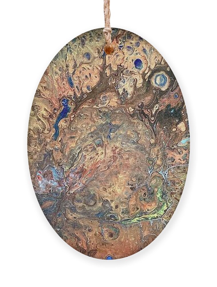 Fantasy Landscape Of Cosmic Event Ornament featuring the painting Fantasy In Gold by David Euler