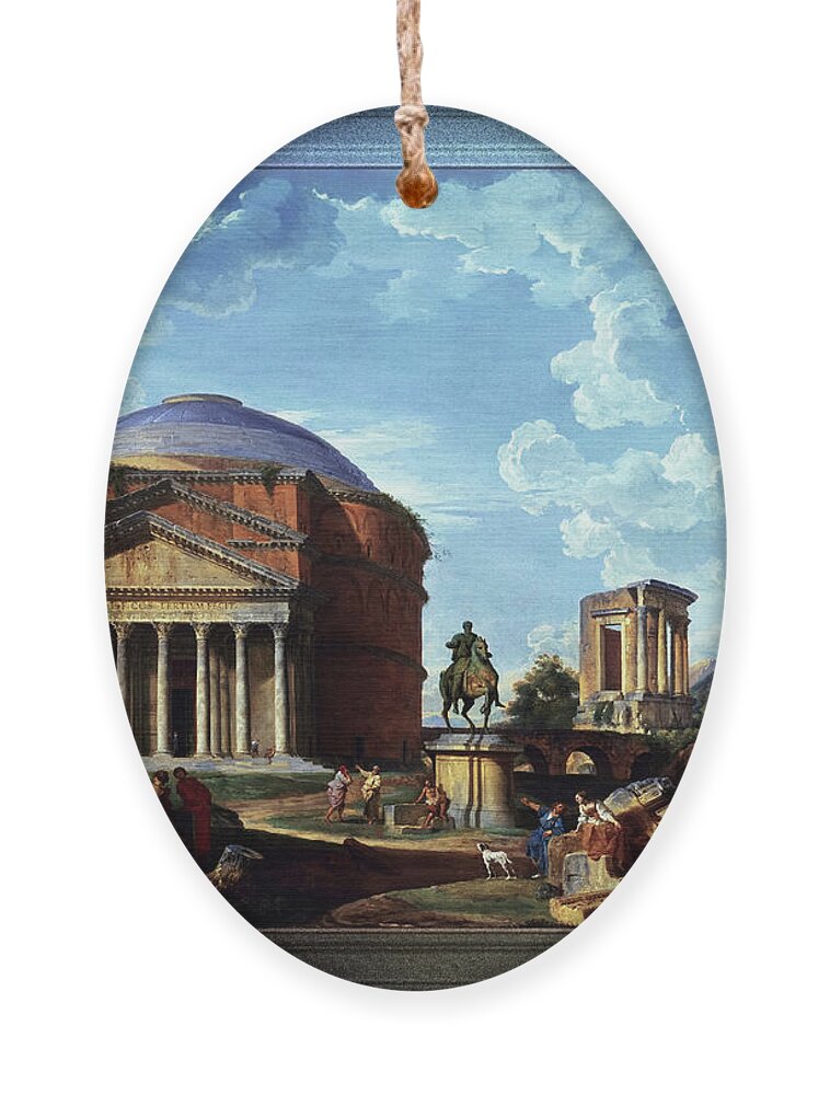 Architectural Fantasy Ornament featuring the painting Fantasy View with the Pantheon and other Monuments of Old Rome by Rolando Burbon
