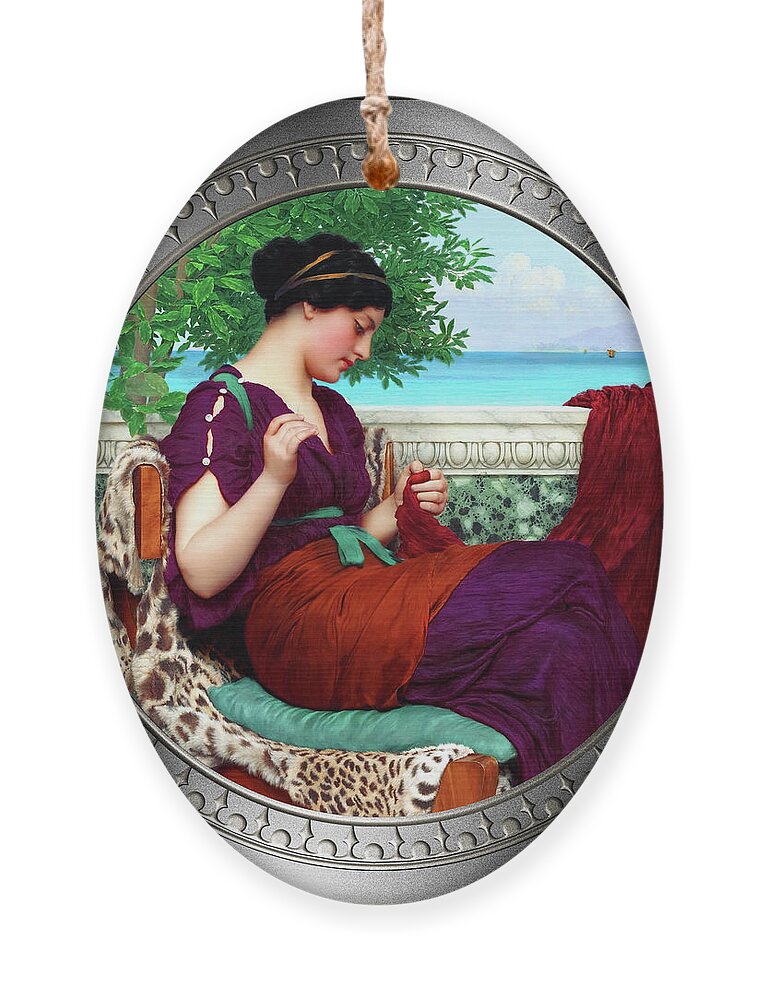 Far Away Thoughts Ornament featuring the painting Far Away Thoughts c1911 by John William Godward Fine Art Xzendor7 Old Masters Reproductions by Rolando Burbon