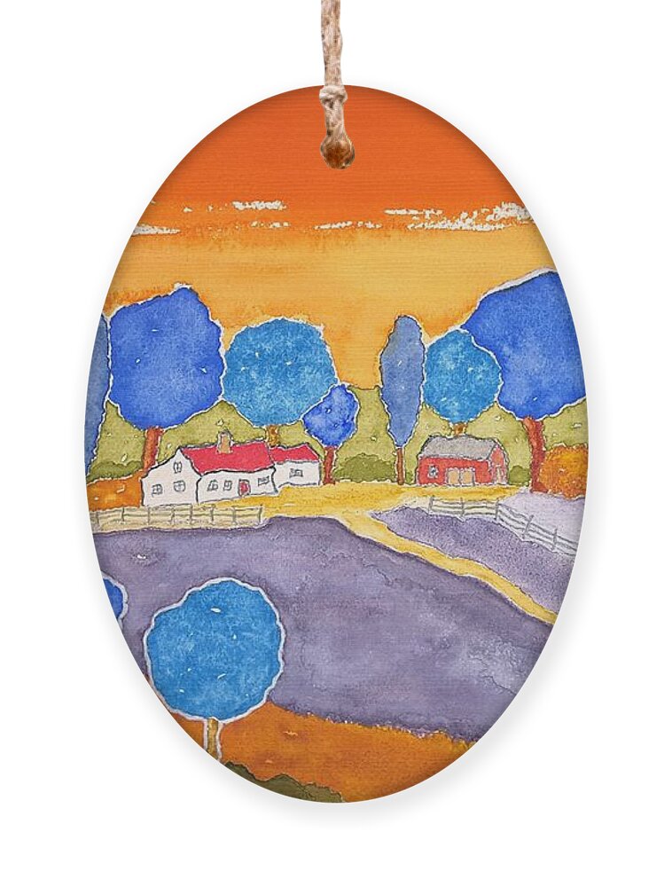 Watercolor Ornament featuring the painting Faraway Farm by John Klobucher