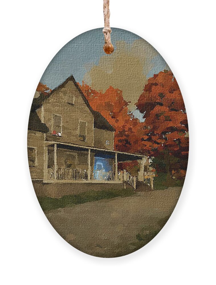 Farm Ornament featuring the painting Farm House by Charlie Roman