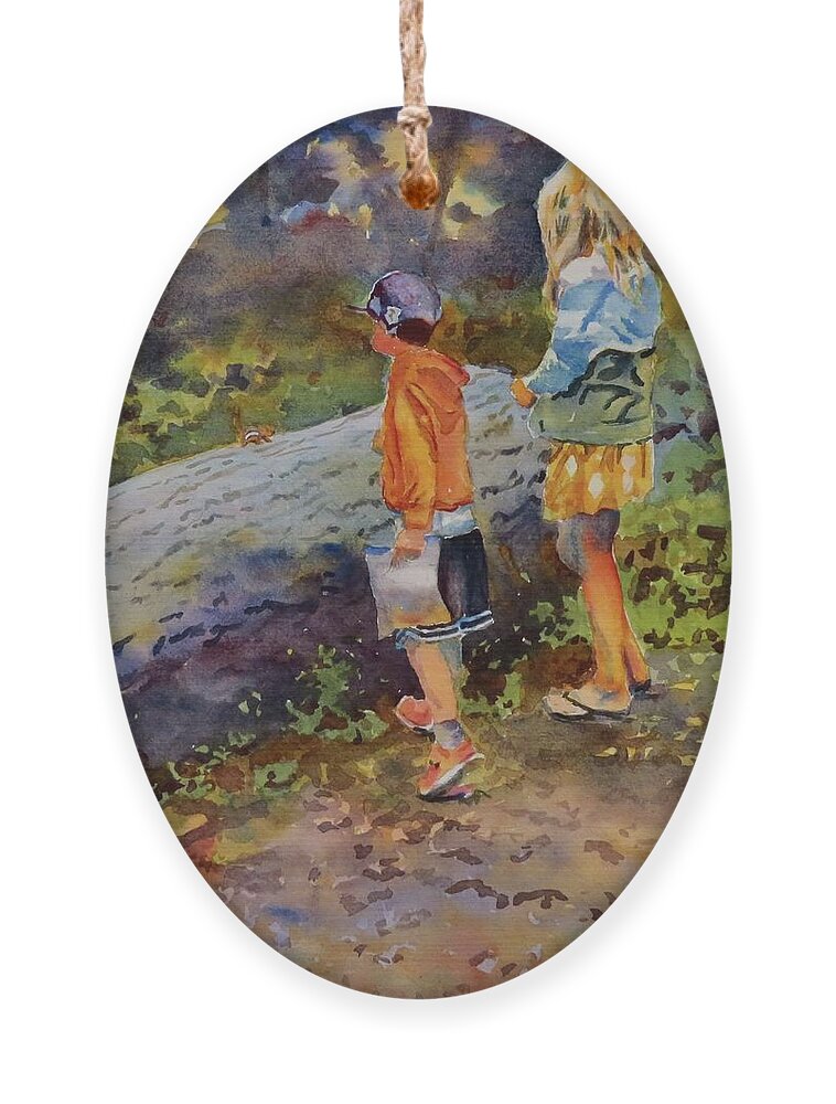 Summer Ornament featuring the painting Feeding the Chipmunks by David Gilmore