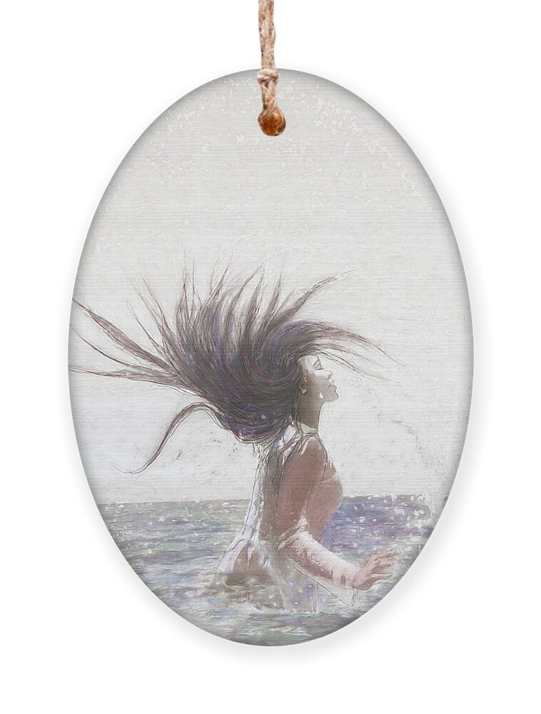 Women Ornament featuring the digital art Feeling the Energy of the Sea Sketch by Lena Owens - OLena Art Vibrant Palette Knife and Graphic Design