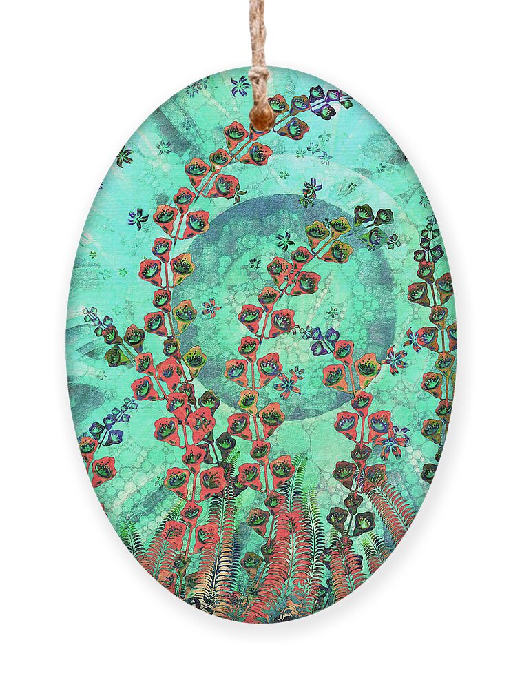 Ferns Ornament featuring the digital art Ferns and Foxgloves by Peggy Collins