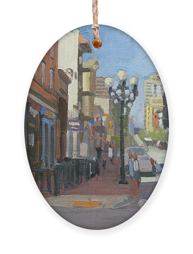 Gaslamp Quarter Ornament featuring the painting Fifth and Island - Gaslamp Quarter, Downtown, San Diego, California by Paul Strahm