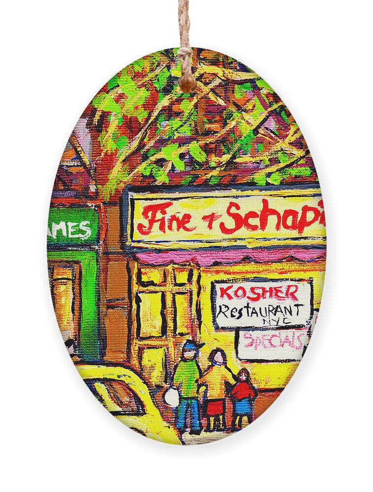 Fine And Shapiro Ornament featuring the painting Fine And Shapiro Oldest Nyc Kosher Restaurant Manhattan C Spandau Paints  Deli Diners American Art by Carole Spandau