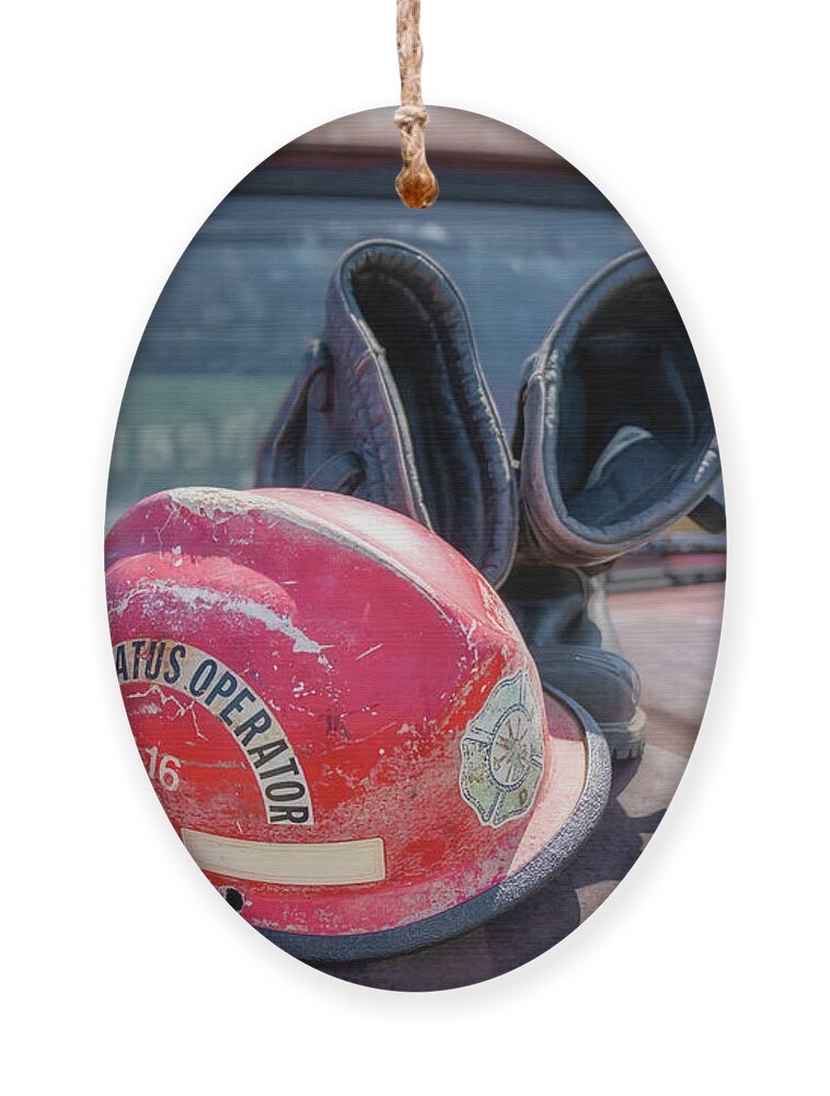 Firefighter Ornament featuring the photograph Fire Gear-1 by John Kirkland
