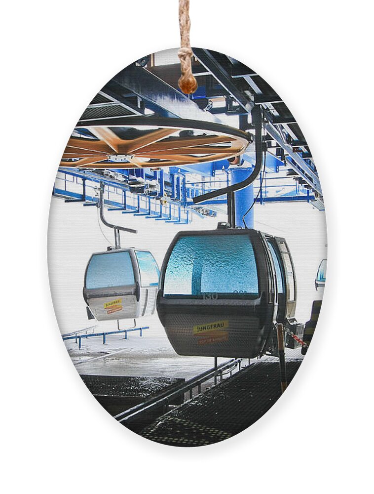 Cable Cars Ornament featuring the photograph First Cableway Top Station with Blizzard Outside by Steve Ember
