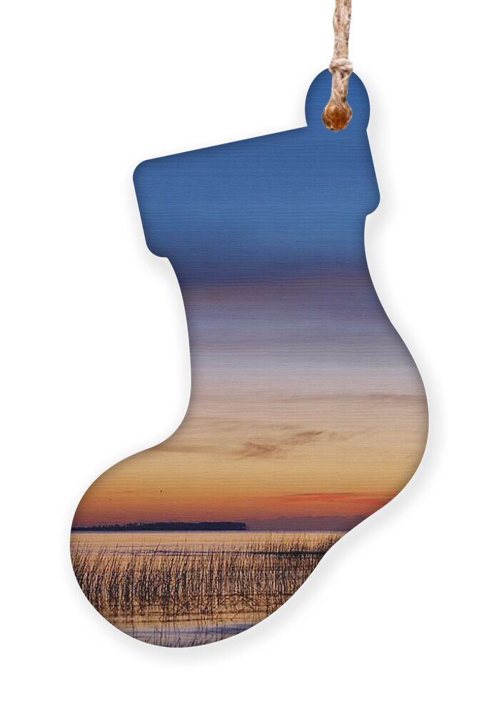 Sunrise Ornament featuring the photograph First Light Over The Sound by Dennis Schmidt