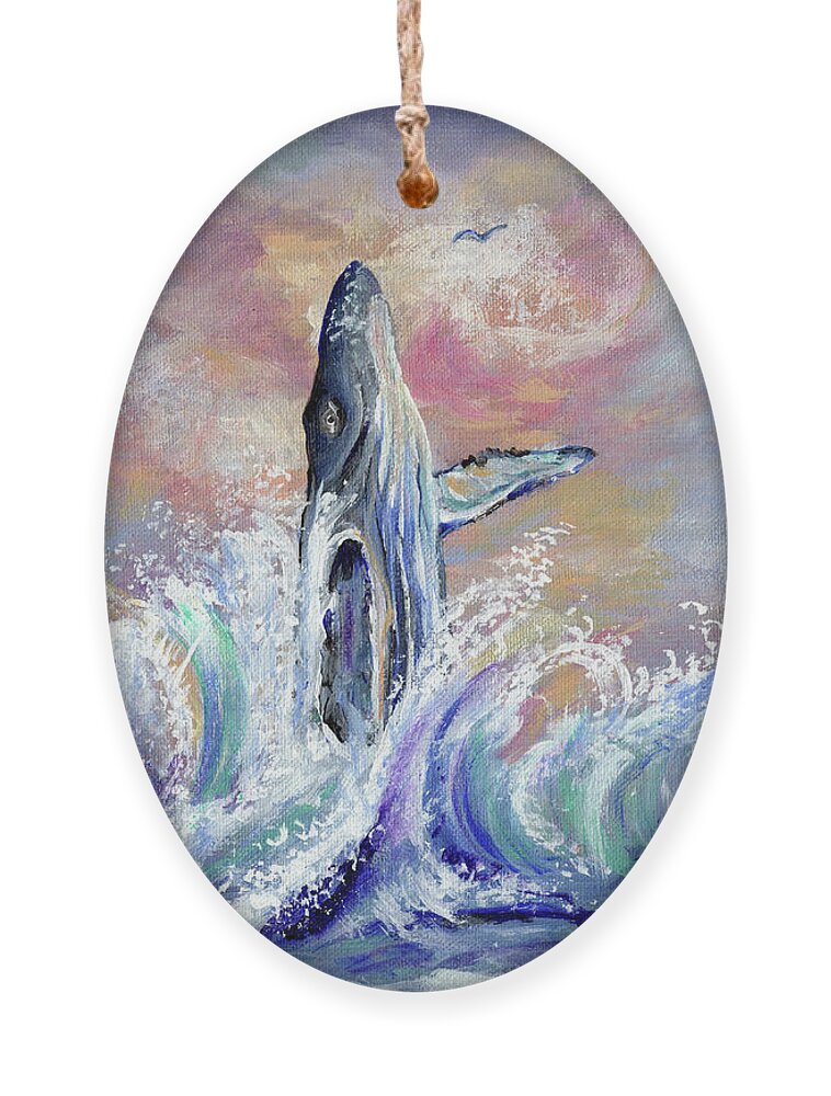 Humpback Whale Ornament featuring the painting First Splash by Marionette Taboniar