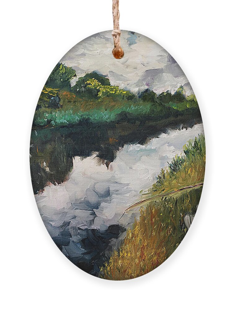 Fishing Ornament featuring the painting Fishing in Groningen by Roxy Rich