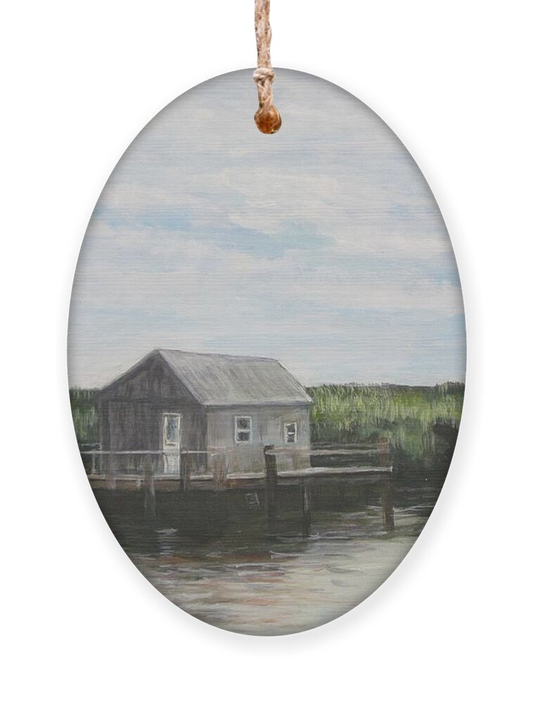 Painting Ornament featuring the painting Fishing Shack by Paula Pagliughi