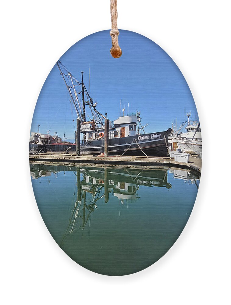 Fishing Vessel Caleb Haley Reflections By Norma Appleton Ornament featuring the photograph Fishing Vessel Caleb Haley Reflections by Norma Appleton
