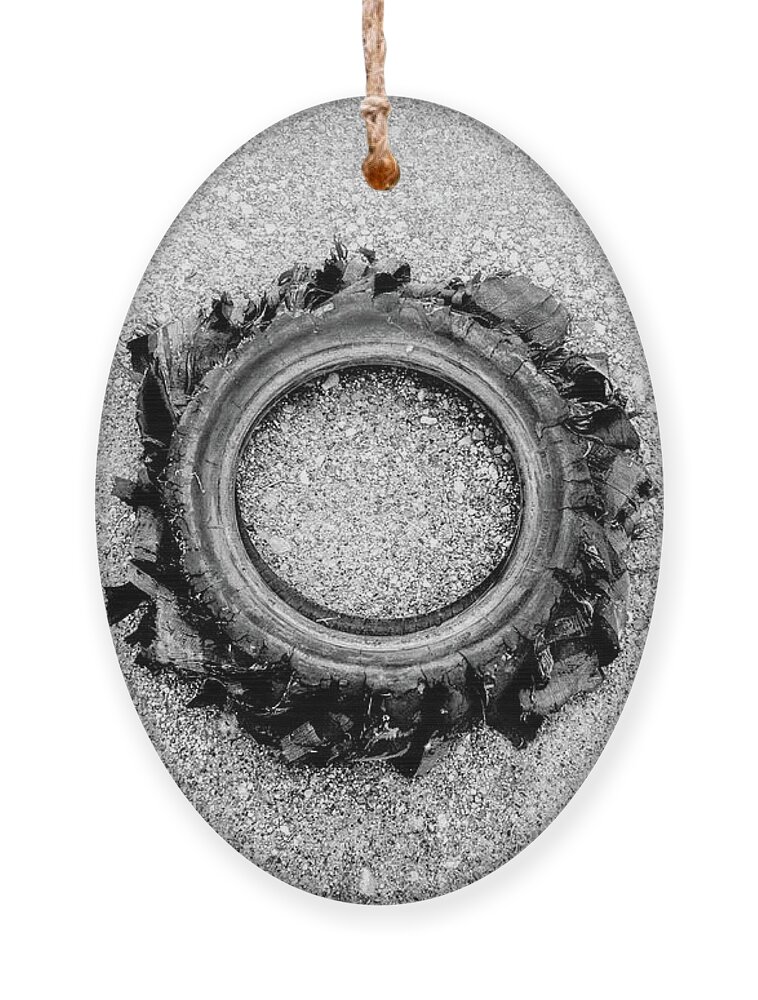 Blown Ornament featuring the photograph Flat Tire BW by Troy Stapek