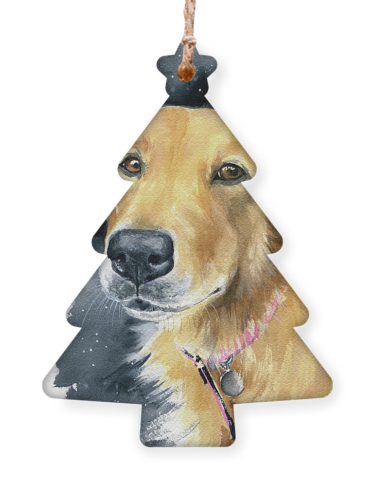 Dog Ornament featuring the painting Fleece Dog Portrait by Dora Hathazi Mendes