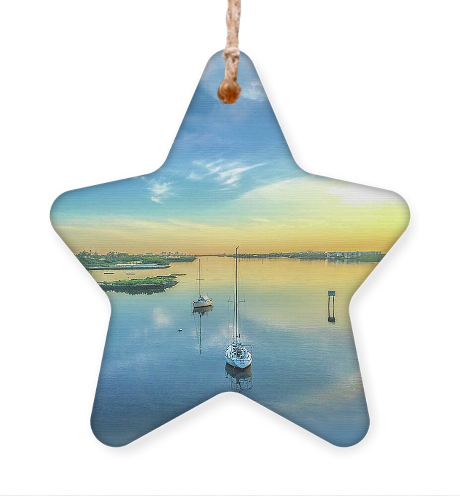 Boats Ornament featuring the photograph Floating on Morning Clouds by Debra and Dave Vanderlaan