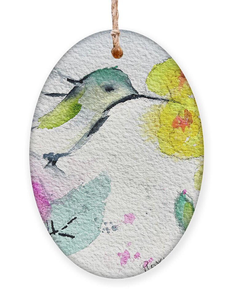 Hummingbird Ornament featuring the painting Floaty Hummingbird 3 by Roxy Rich
