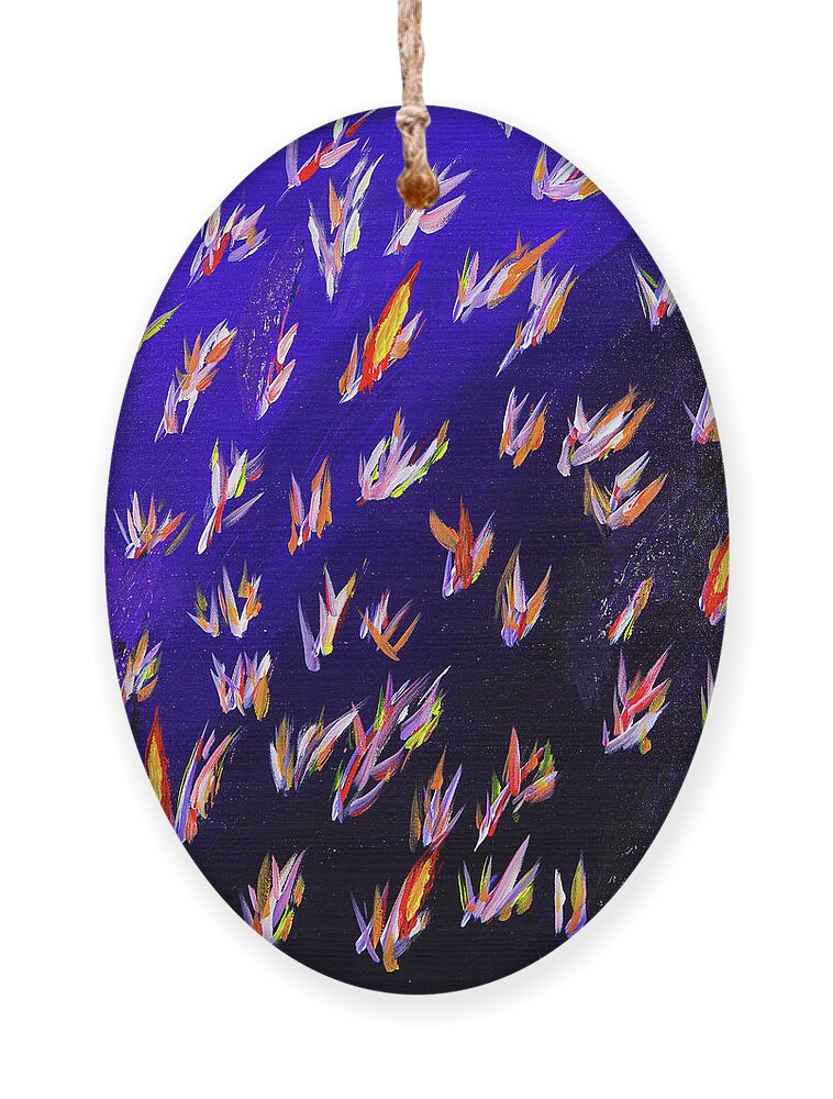 Abstract Ornament featuring the digital art Flocking Birds of Paradise - Colorful Abstract Contemporary Acrylic Painting by Sambel Pedes