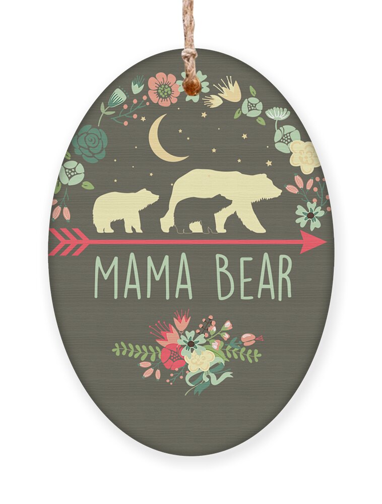 Floral Mama Bear with 2 Cubs Ornament by Kaleej Kanin - Pixels