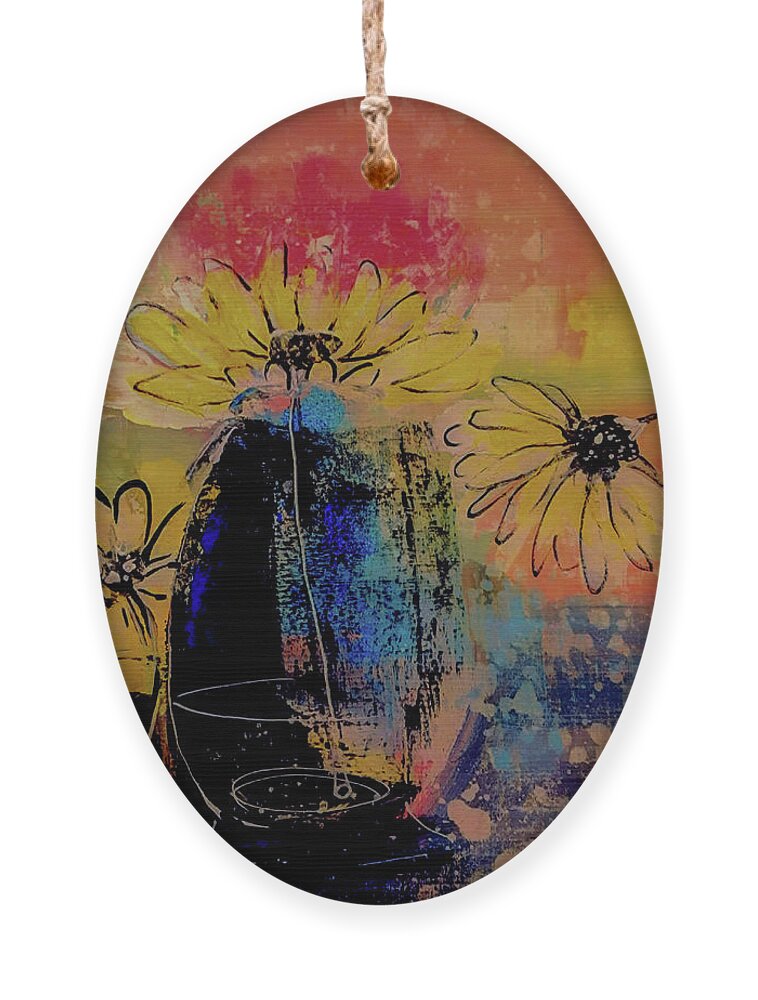 Flower Ornament featuring the painting Flower Communications by Lisa Kaiser