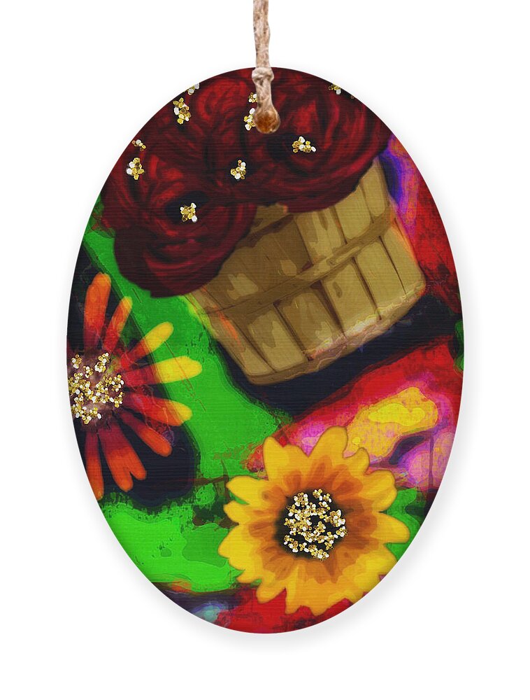 Abstract Art Ornament featuring the mixed media Flower Power by Canessa Thomas