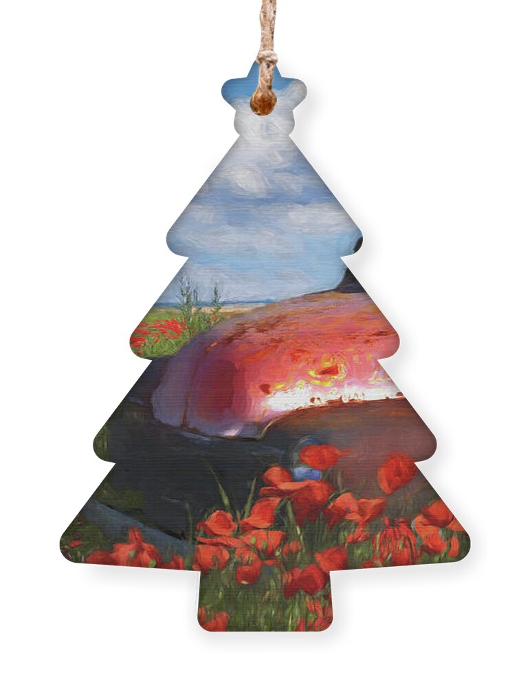 Old Ornament featuring the photograph Flower Truck in Poppies Painting by Debra and Dave Vanderlaan