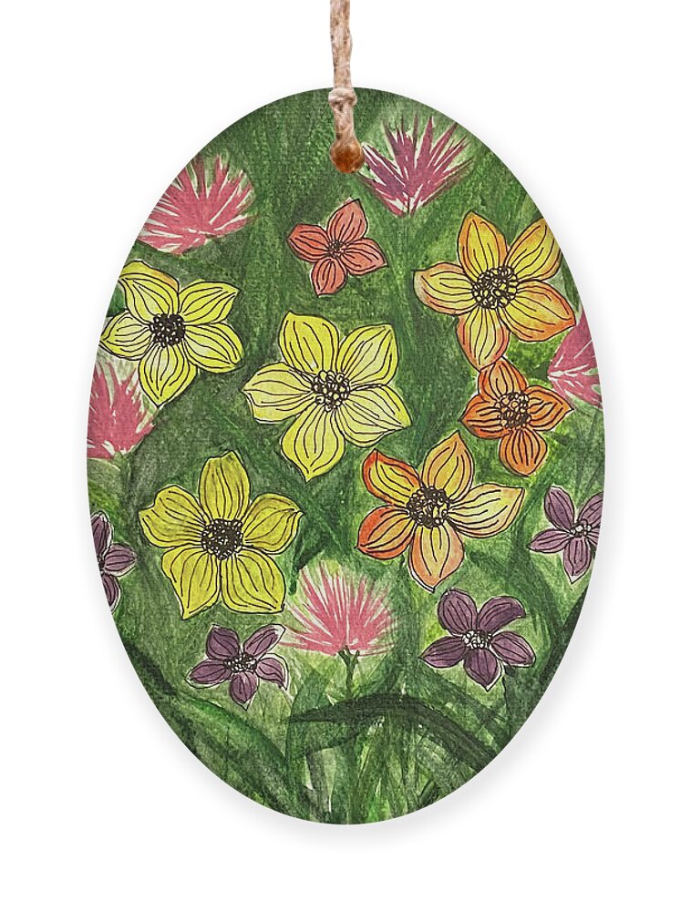 Flowers Ornament featuring the mixed media Flowers by Lisa Neuman