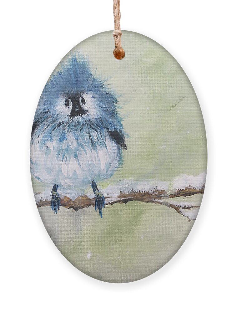 Blue Bird Ornament featuring the painting Fluffy Blue Bird by Roxy Rich