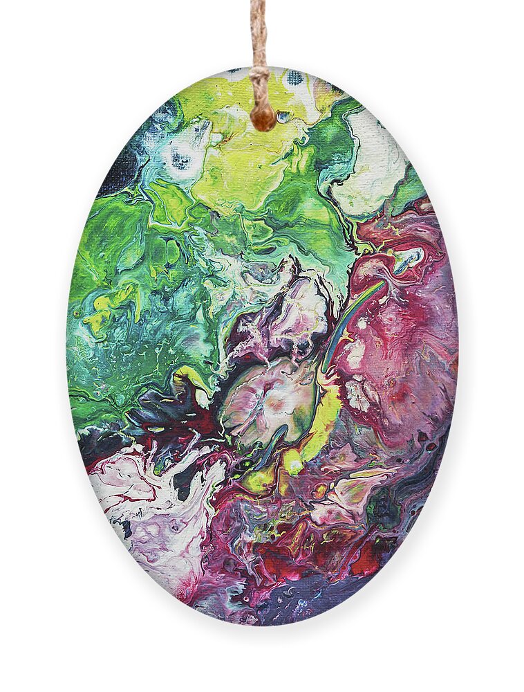 Fluid Ornament featuring the painting Fluid Abstract Purple Green by Maria Meester
