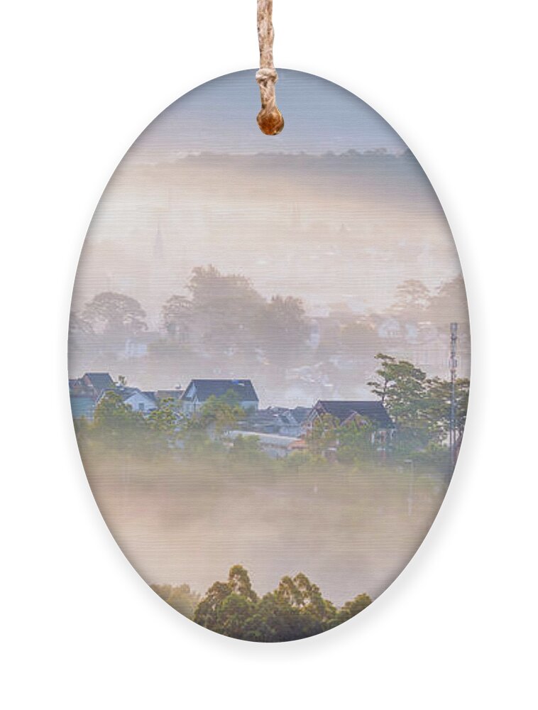 Fog Ornament featuring the photograph Fog Cover City by Khanh Bui Phu