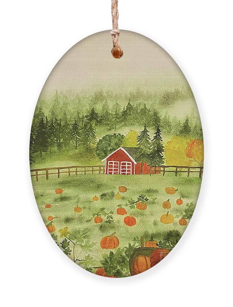 Fall Ornament featuring the painting Foggy Farm by Lisa Neuman