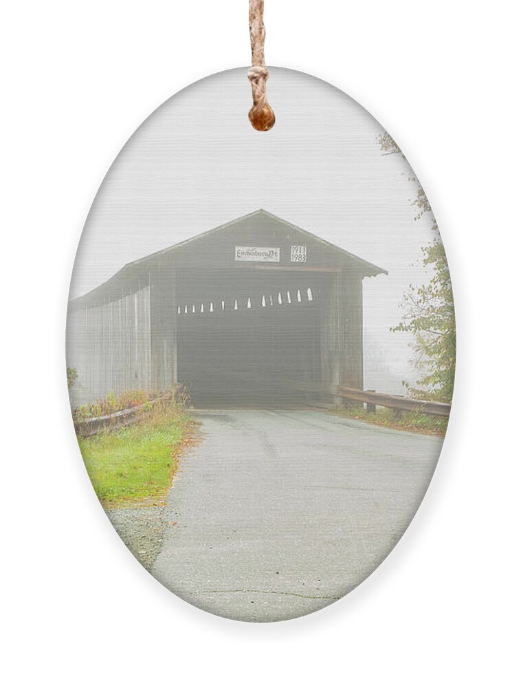 Burr Arch Ornament featuring the photograph Foggy Morning at the Mount Orne covered bridge by Jeff Folger