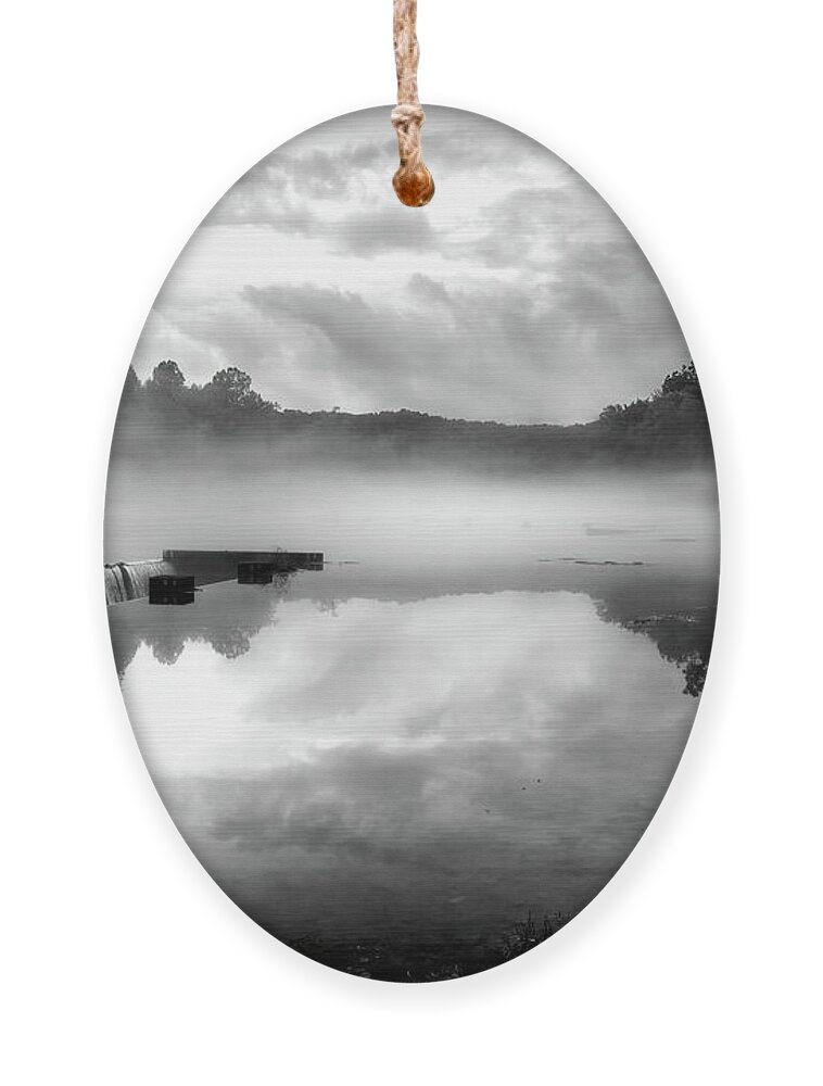 Fog Ornament featuring the photograph Foggy Morning at the Weir by Shelia Hunt
