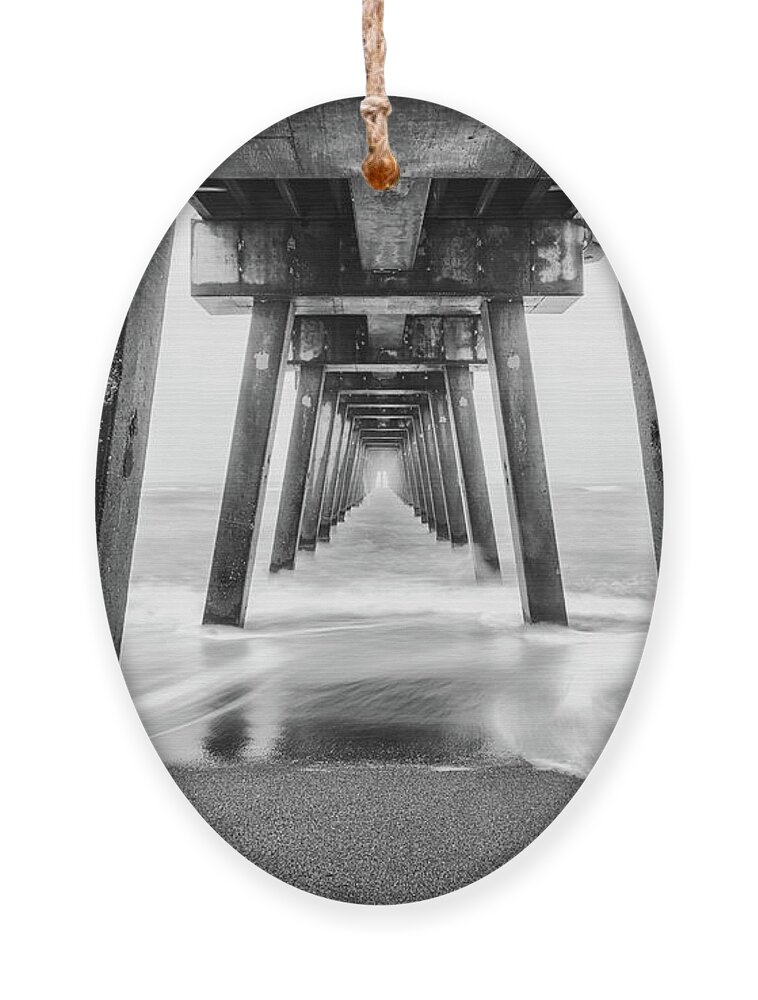 Black & White Ornament featuring the photograph Foggy Venice Fishing Pier BW by Rudy Wilms