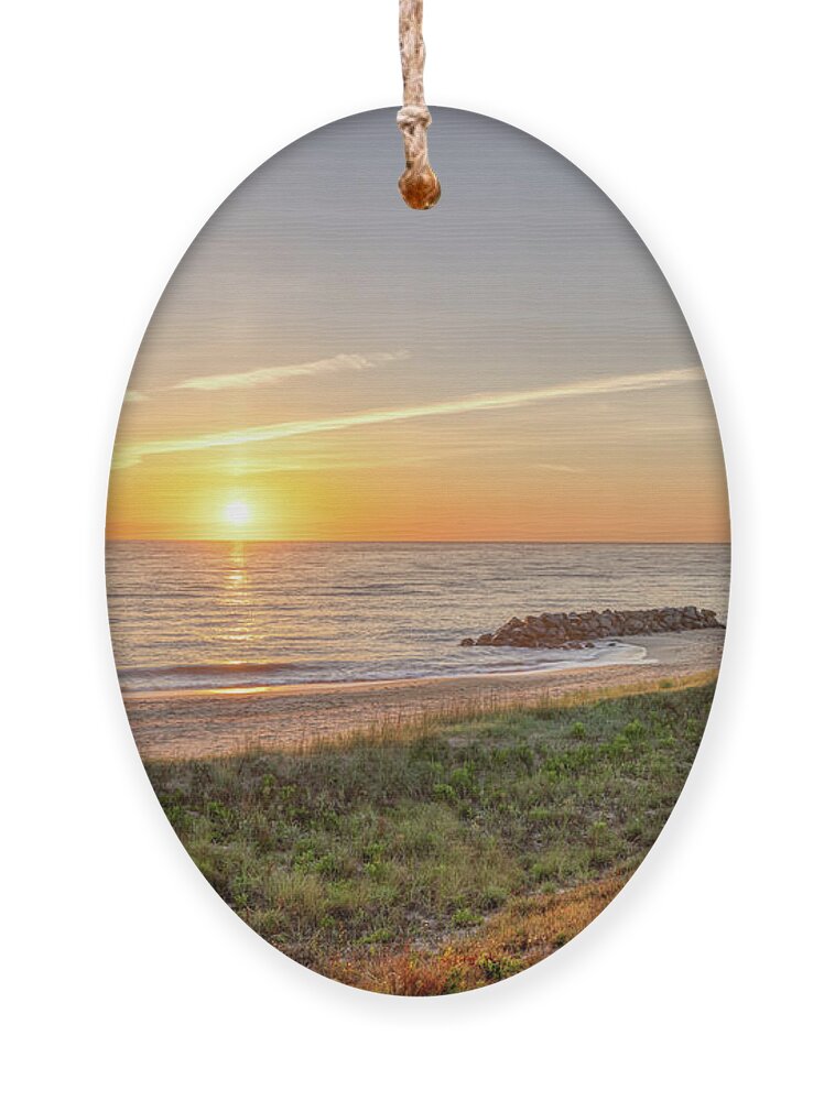 Blue Ornament featuring the photograph Fort Story Sunrise by Donna Twiford