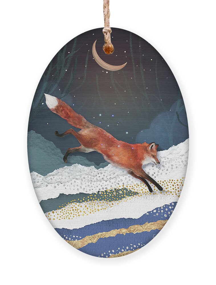 Fox And Moon Ornament featuring the painting Fox And Moon by Garden Of Delights