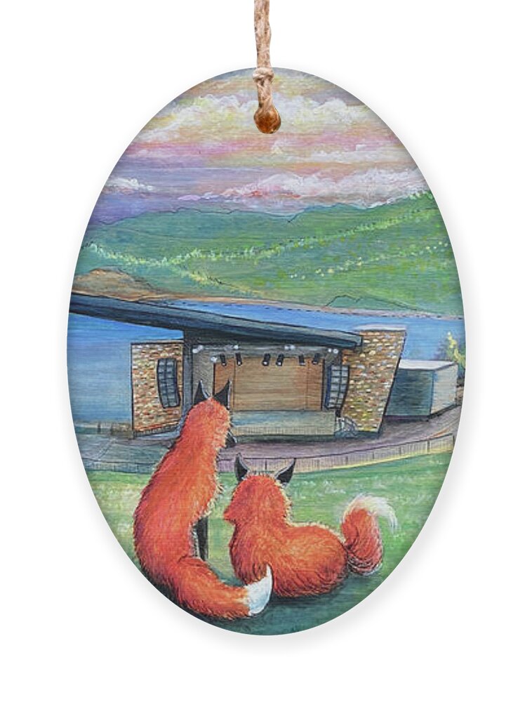 Dillon Ornament featuring the painting Foxes at Lake Dillon Amphitheater by David Sockrider