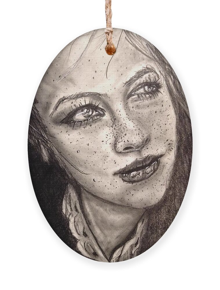 Young Ornament featuring the drawing Freckles by Bryan Brouwer