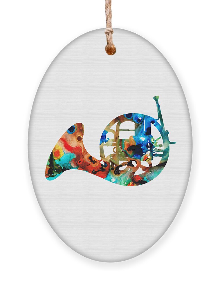 French Horn Ornament featuring the painting French Horn - Colorful Music by Sharon Cummings by Sharon Cummings