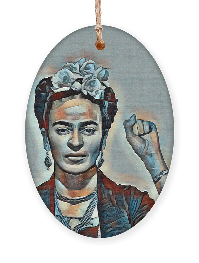 Frida Kahlo De Rivera Ornament featuring the painting Frida Kahlo Mug Shot Mugshot 2 by Tony Rubino