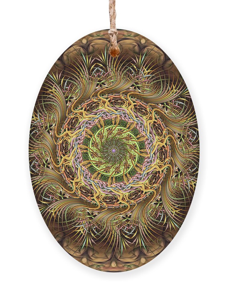 Pinwheel Mandalas Ornament featuring the digital art Frond Flinger Jamboree by Becky Titus