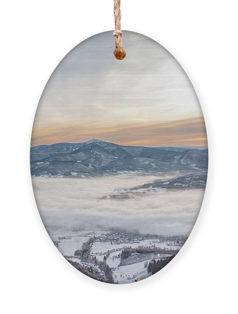 Trekking Ornament featuring the photograph Frosty morning on Skalka mountain in Beskydy mountains by Vaclav Sonnek