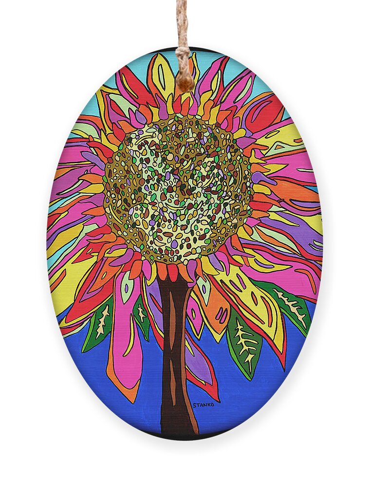 Flower Psychedelic Colorerful Pop Art Ornament featuring the painting FunFlower by Mike Stanko
