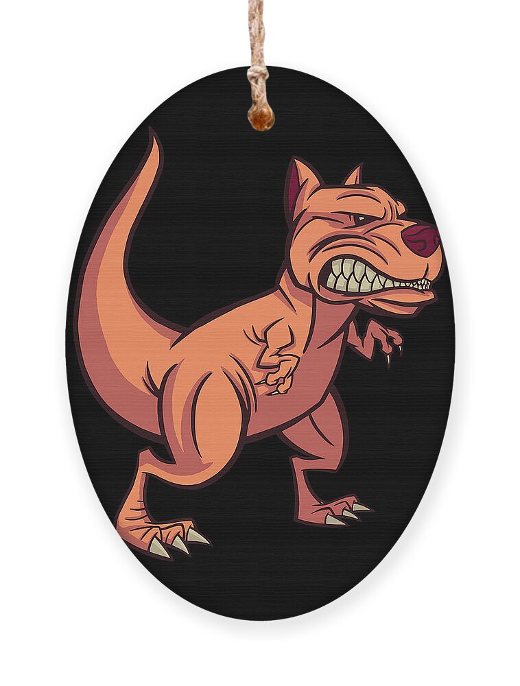 Funny cartoon Pitbull T-Rex dinosaur dog Ornament by Norman W - Pixels