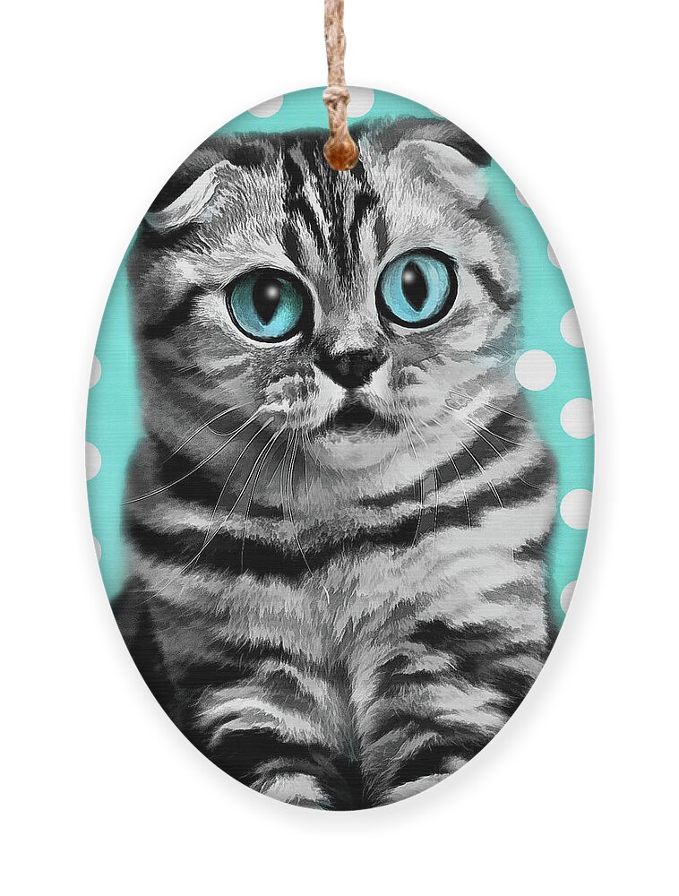 Birthday Ornament featuring the digital art Funny Cartoon Tabby Cat by Doreen Erhardt